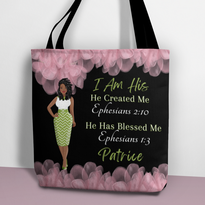 Personalized Bible Verse African American Tote Bag - I Am His