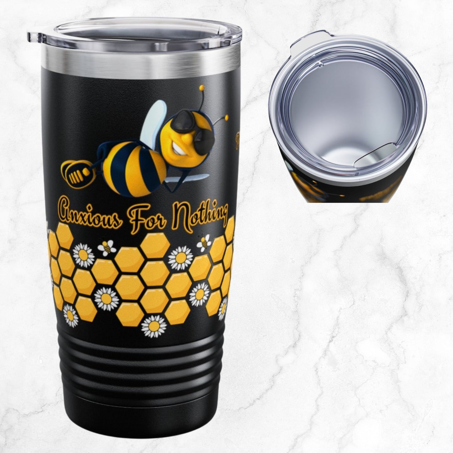 Bee Anxious For Nothing Bible Verse 20oz Ringneck Tumbler