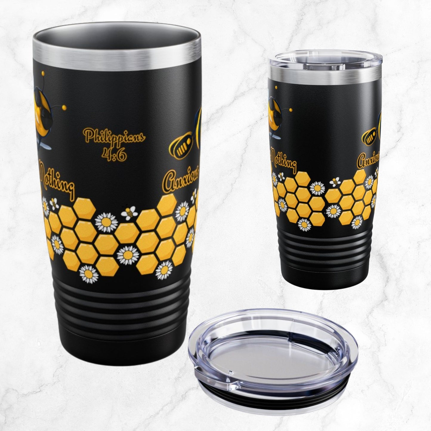 Bee Anxious For Nothing Bible Verse 20oz Ringneck Tumbler