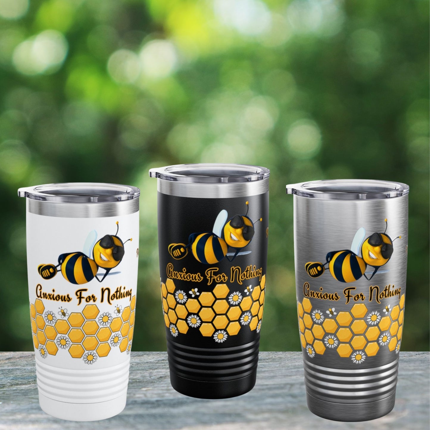 Bee Anxious For Nothing Bible Verse 20oz Ringneck Tumbler