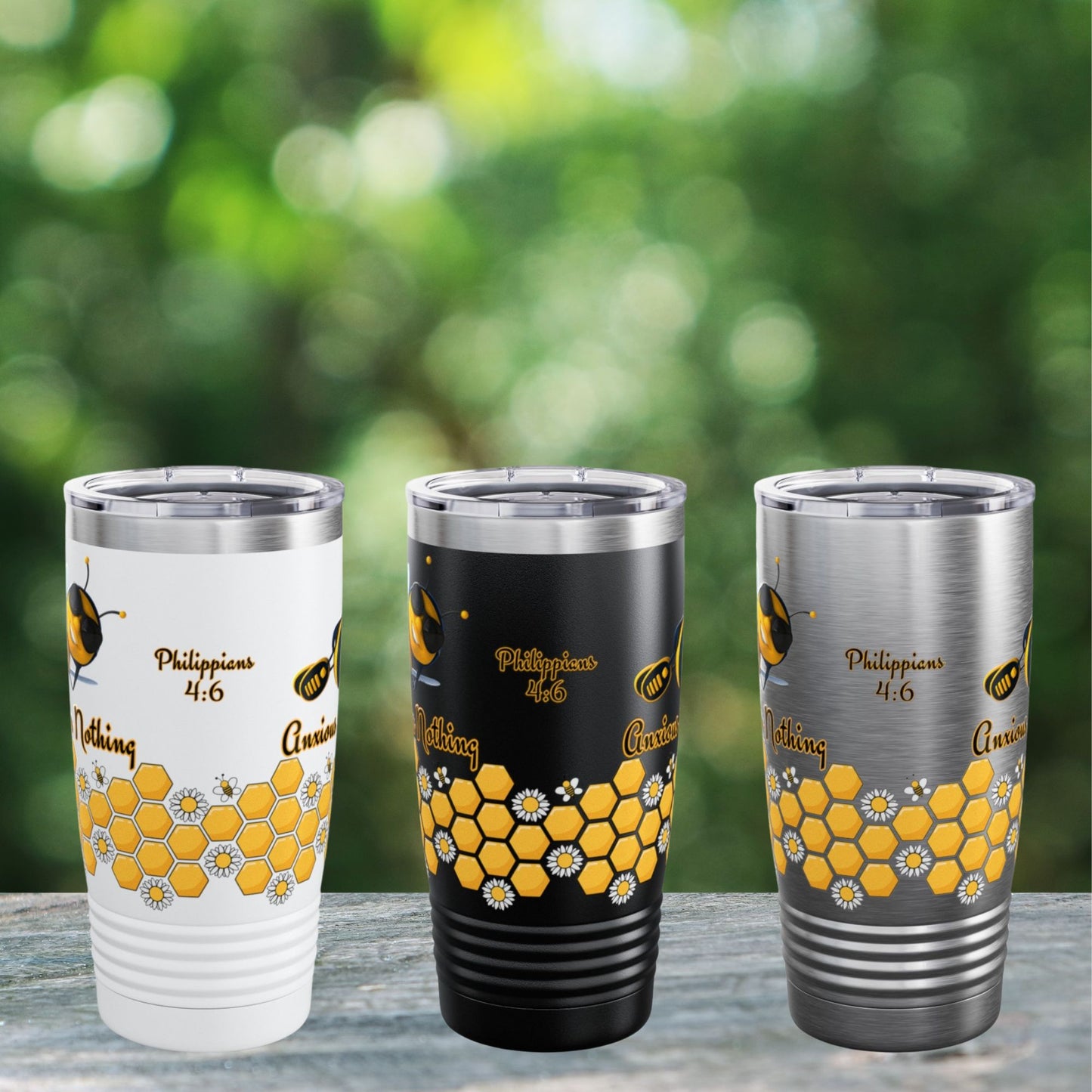 Bee Anxious For Nothing Bible Verse 20oz Ringneck Tumbler