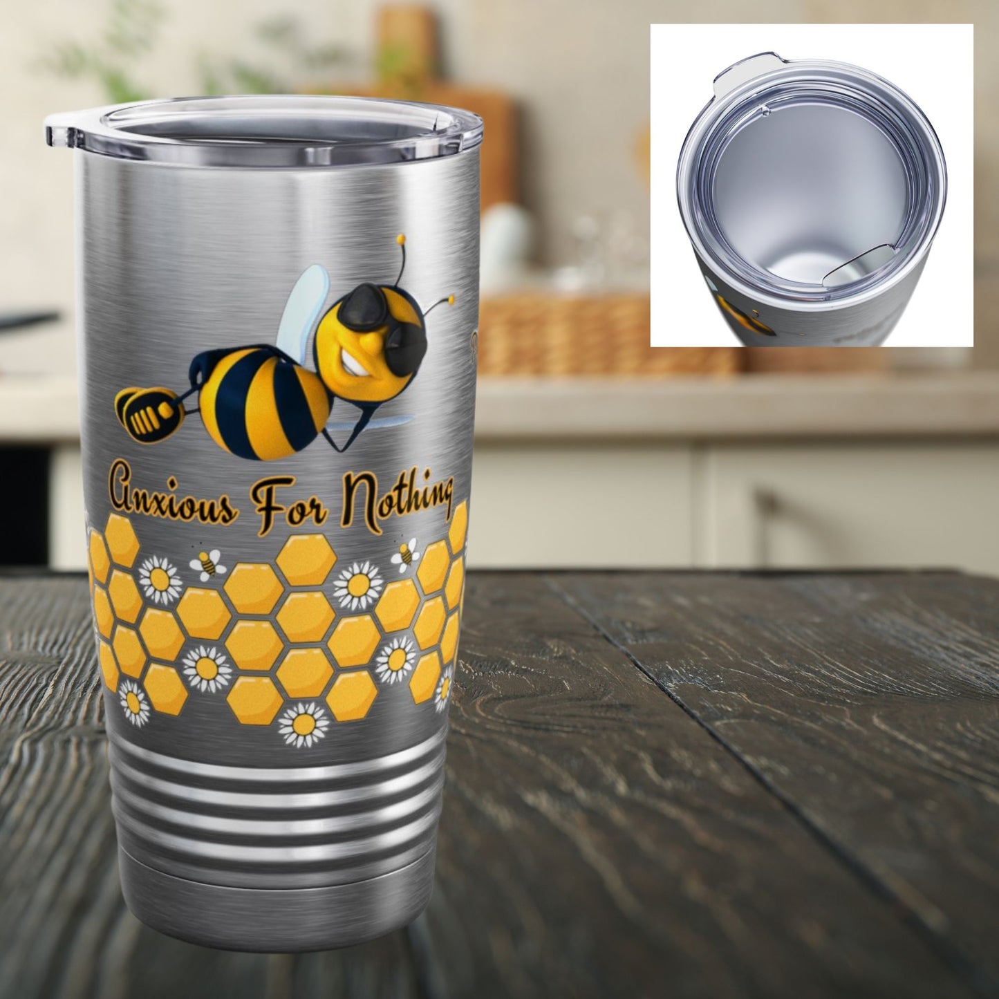 Bee Anxious For Nothing Bible Verse 20oz Ringneck Tumbler