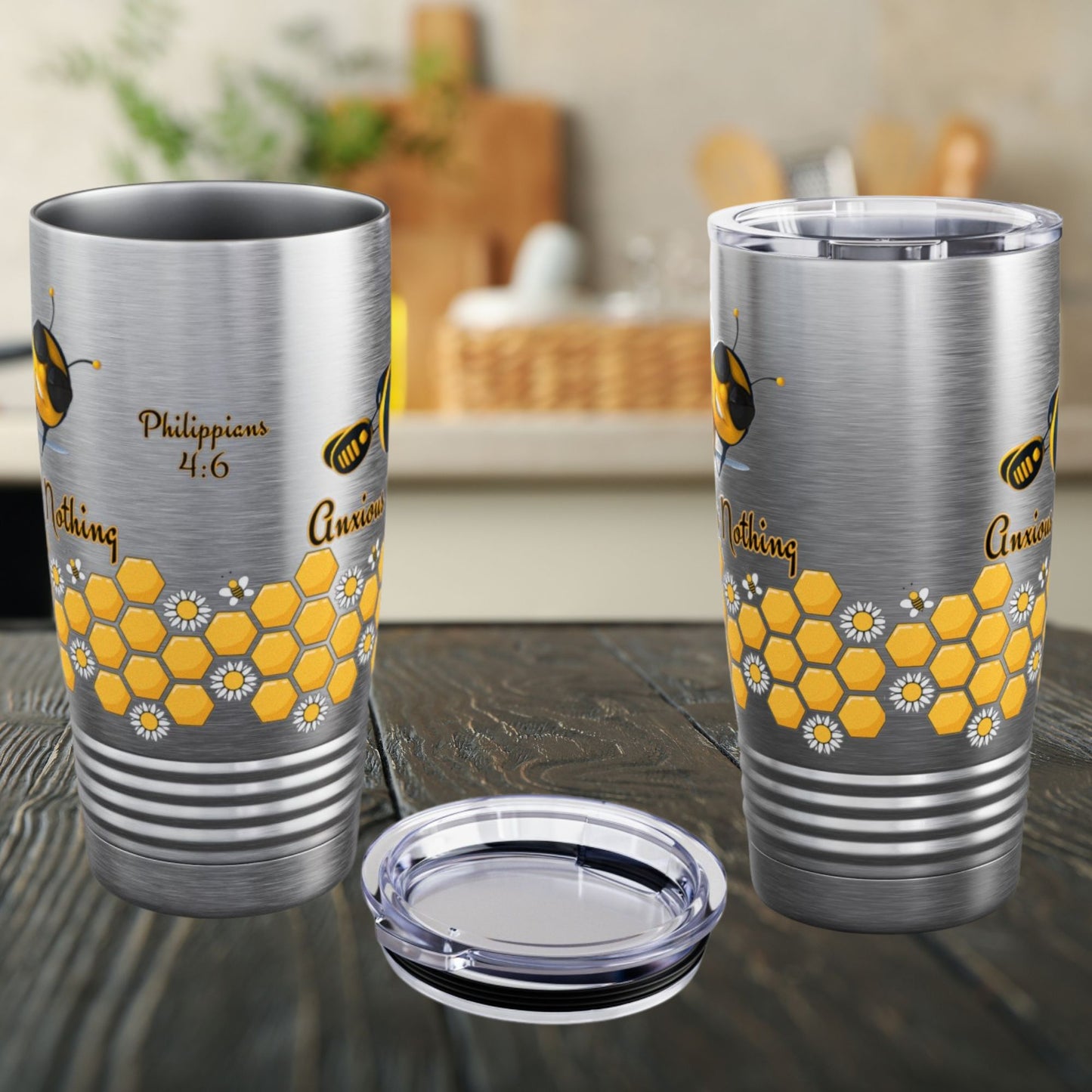 Bee Anxious For Nothing Bible Verse 20oz Ringneck Tumbler