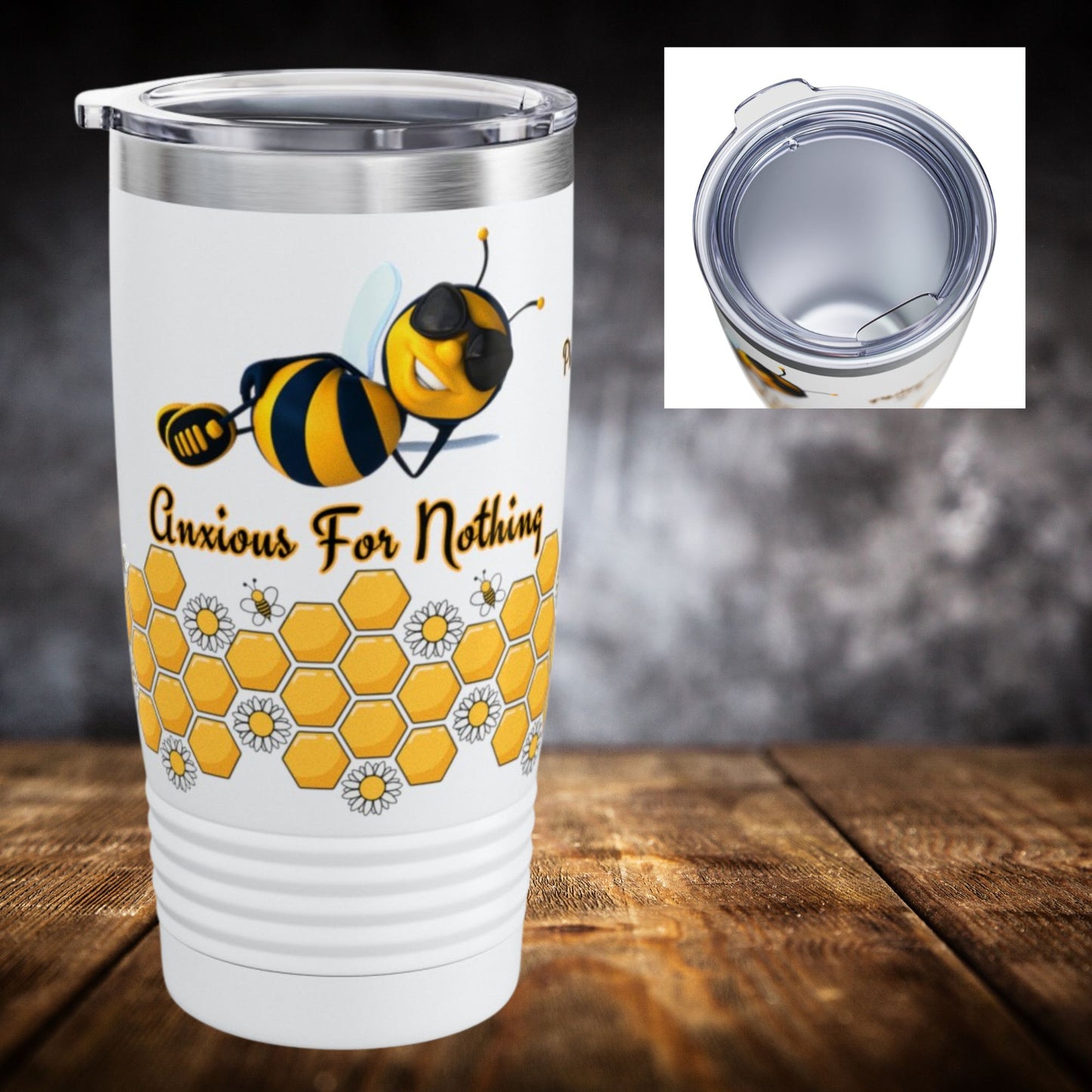 Bee Anxious For Nothing Bible Verse 20oz Ringneck Tumbler