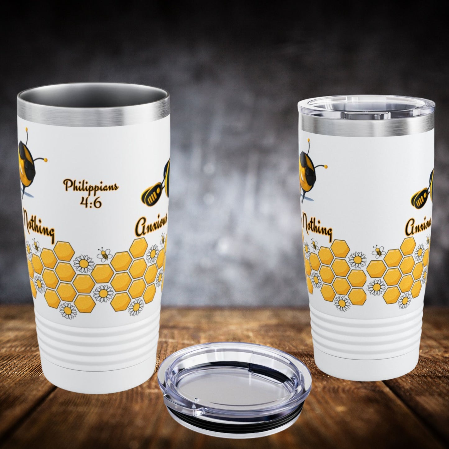 Bee Anxious For Nothing Bible Verse 20oz Ringneck Tumbler