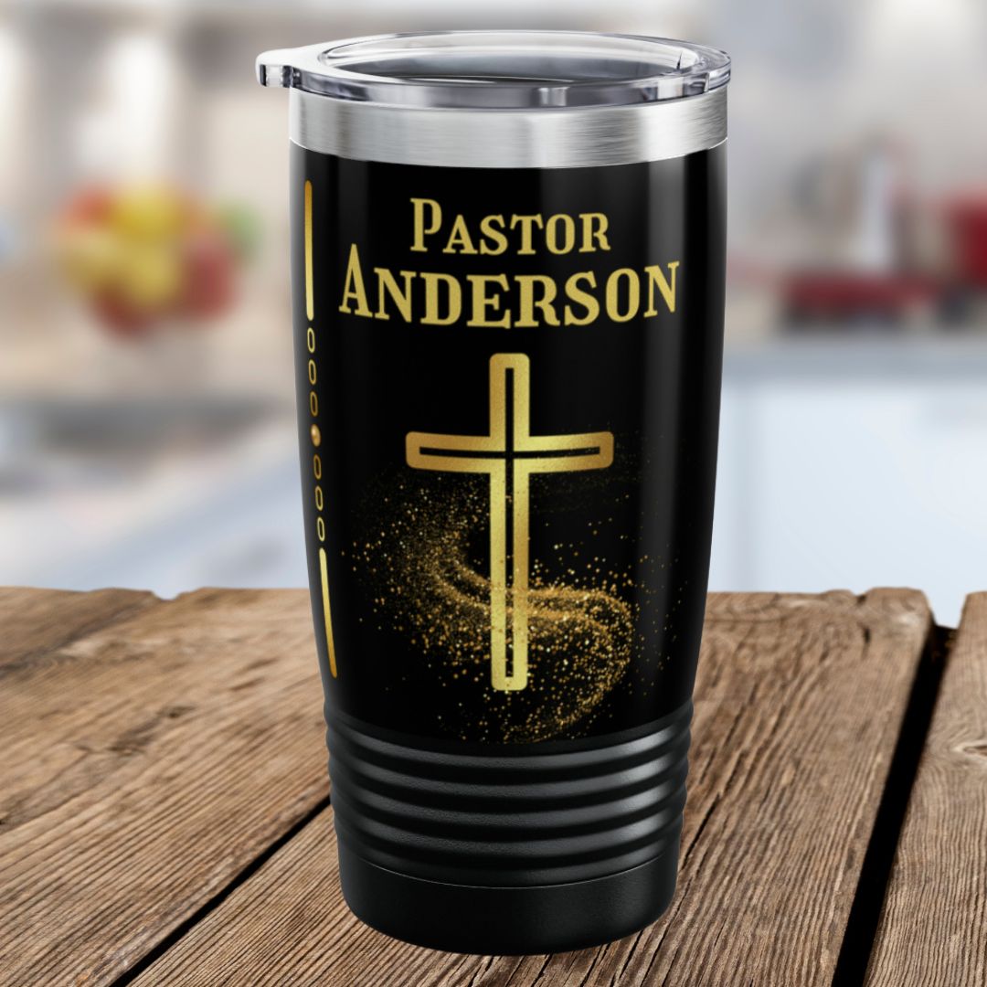 Personalized Pastor Ringneck Tumbler - Gold Cross