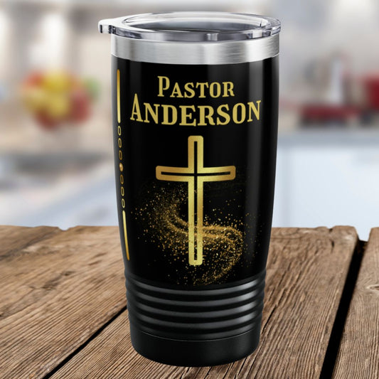 Personalized Pastor Ringneck Tumbler - Gold Cross