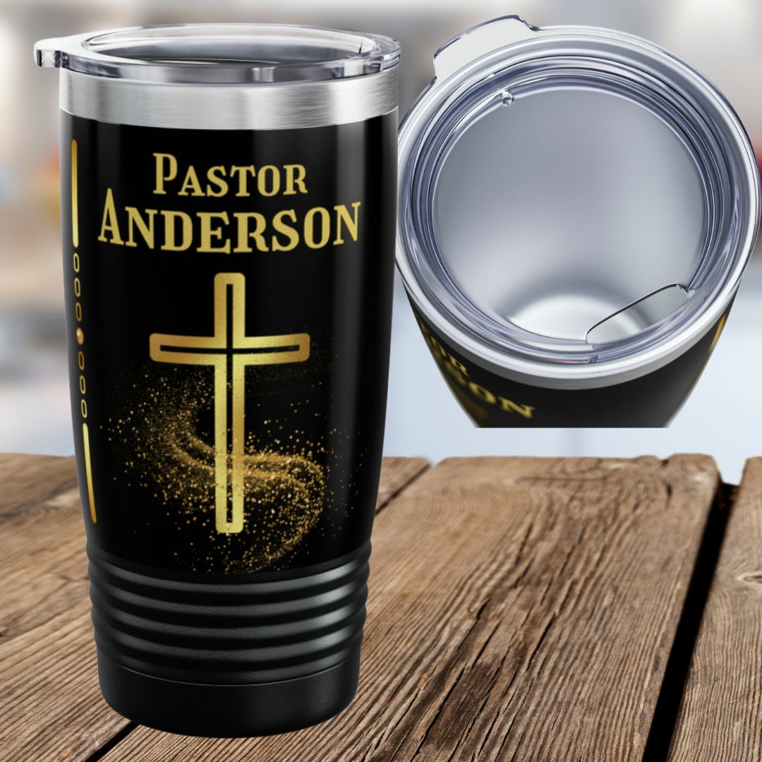 Personalized Pastor Ringneck Tumbler - Gold Cross