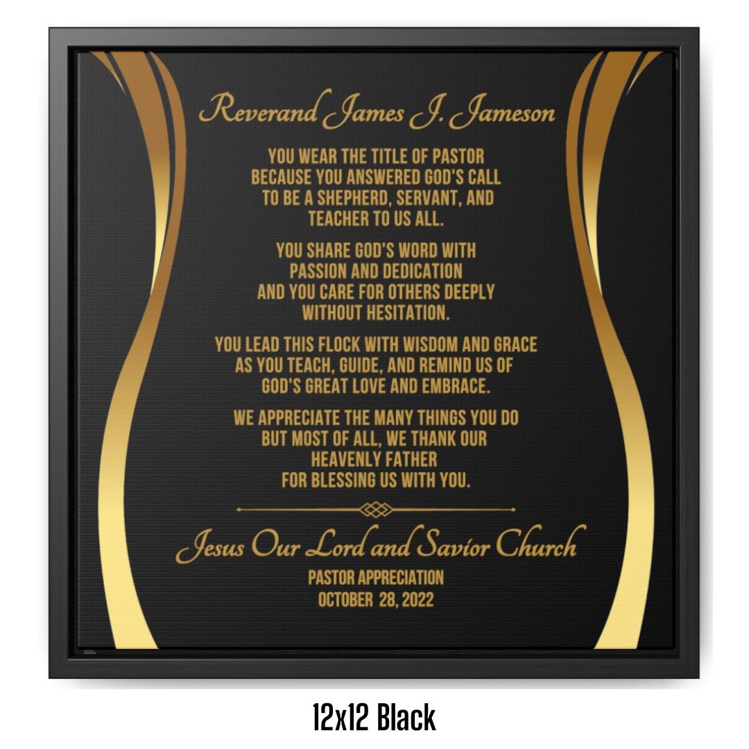 Pastor Appreciation Or Anniversary Framed Canvas Wall Plaque