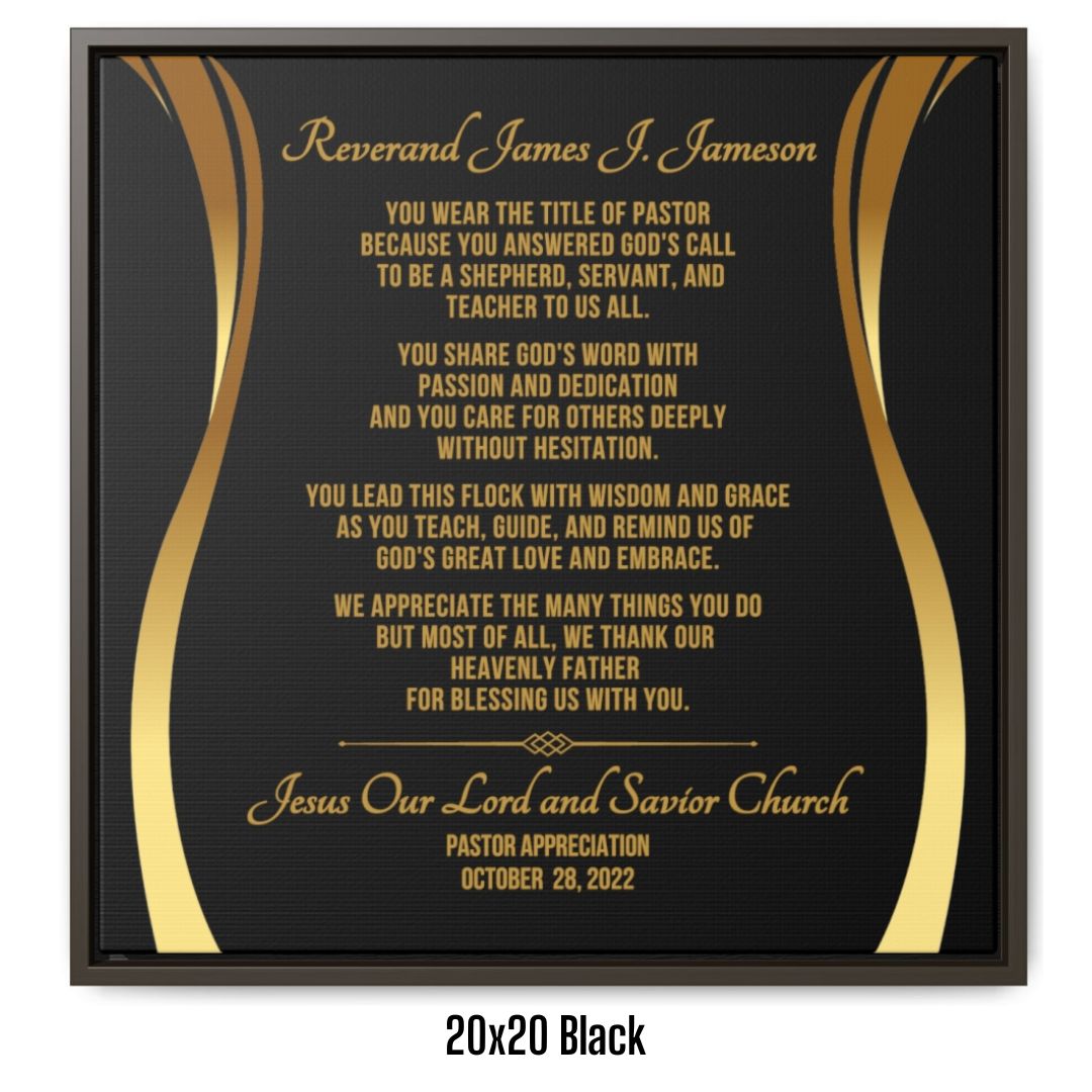 Pastor Appreciation Or Anniversary Framed Canvas Wall Plaque