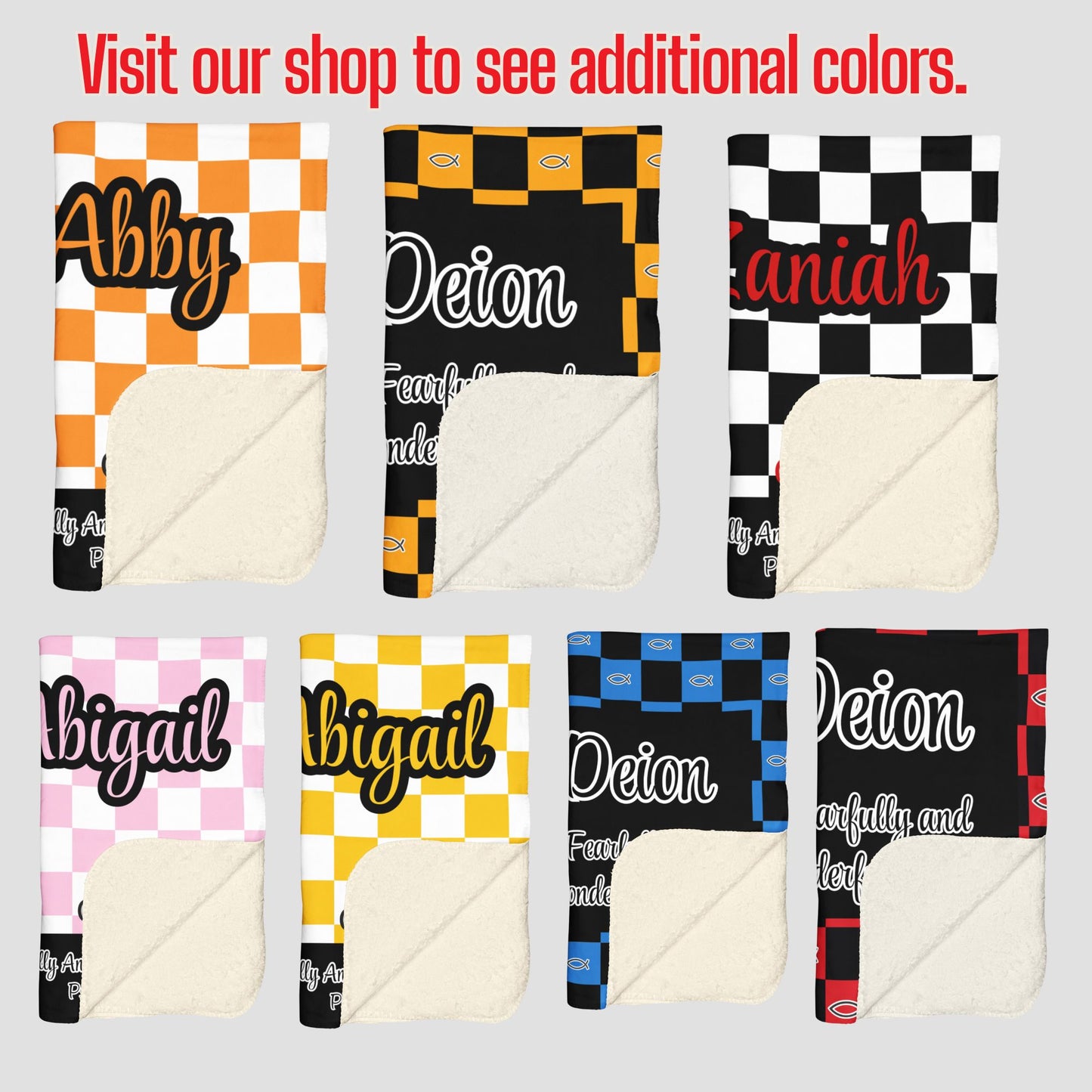 Personalized Wonderfully Made Sherpa Blanket - Red Black Checker