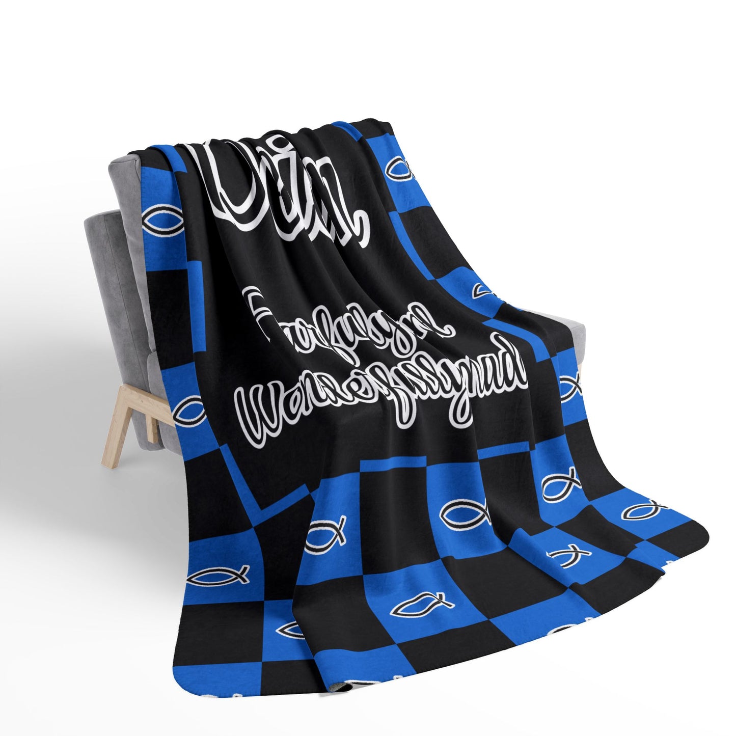 Personalized Wonderfully Made Sherpa Blanket -Black and Blue