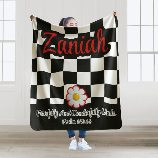 Personalized Wonderfully Made Sherpa Blanket - White and Black Checker