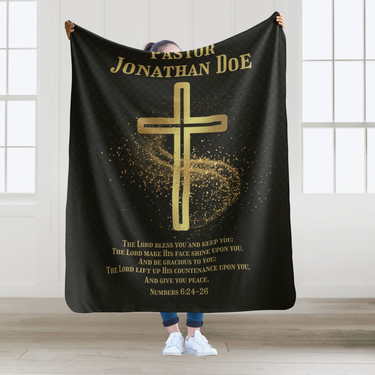 Personalized Pastor Gift Blanket – Christian Sherpa Cross and Scripture