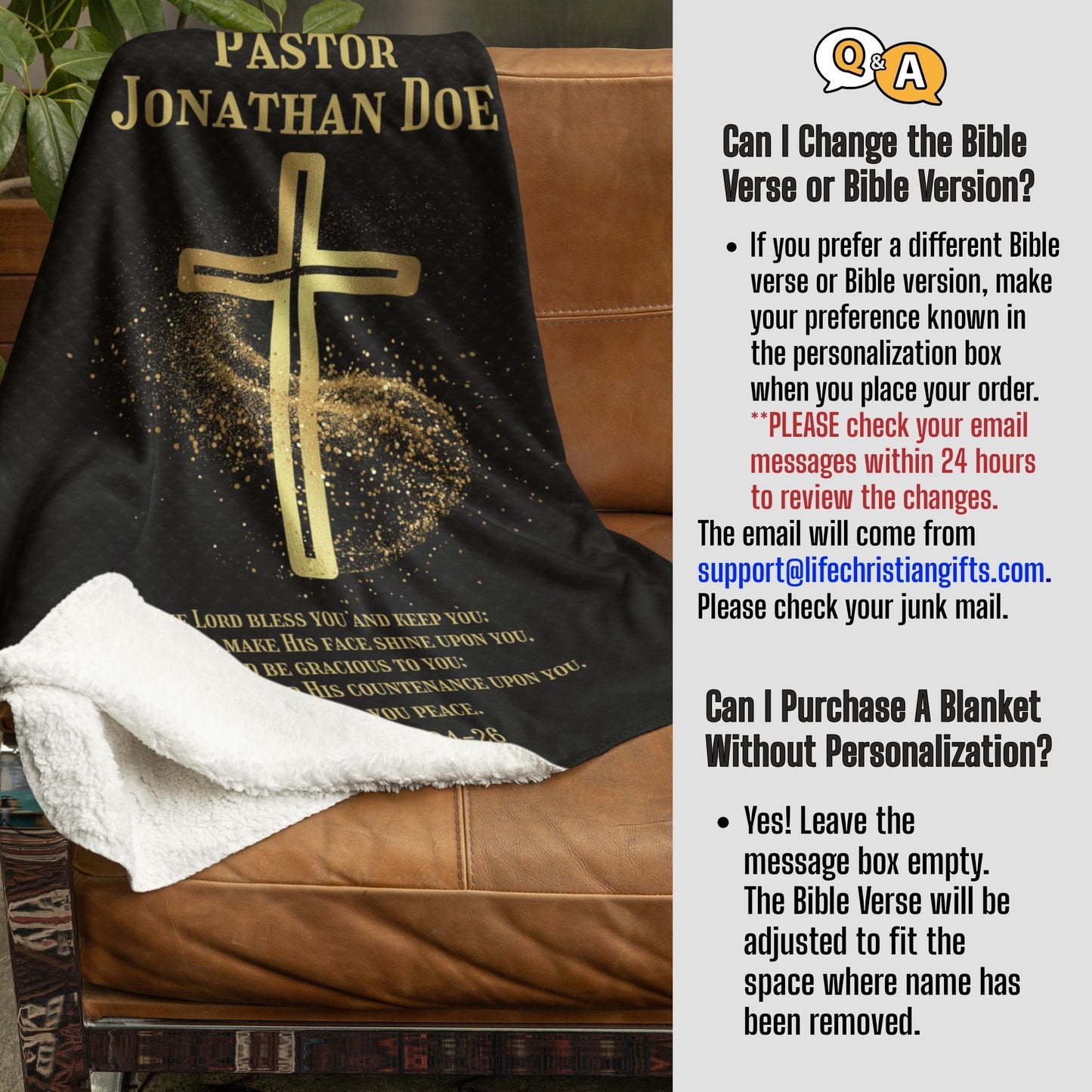 Personalized Pastor Gift Blanket – Christian Sherpa Cross and Scripture