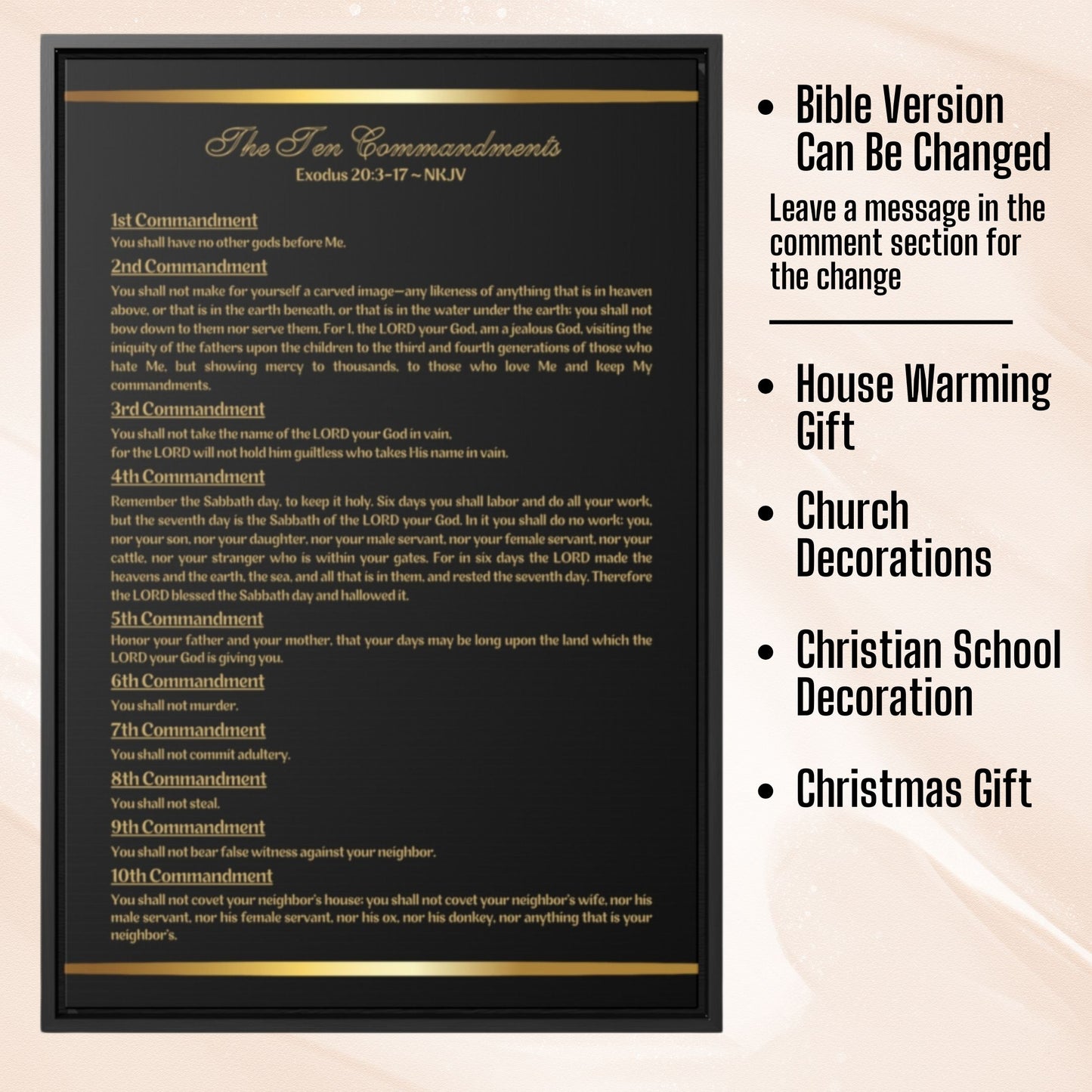 Ten Commandments Framed Canvas Wall Art- Black