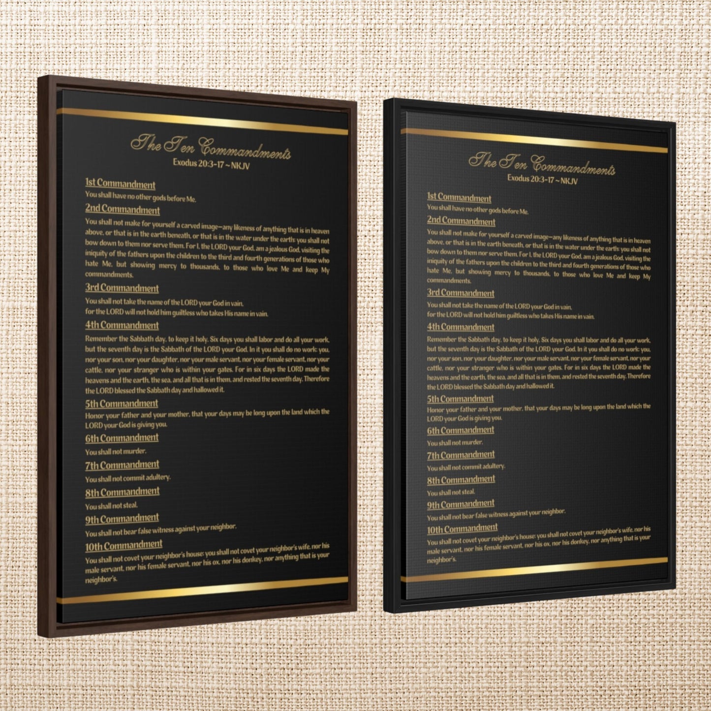 Ten Commandments Framed Canvas Wall Art- Black