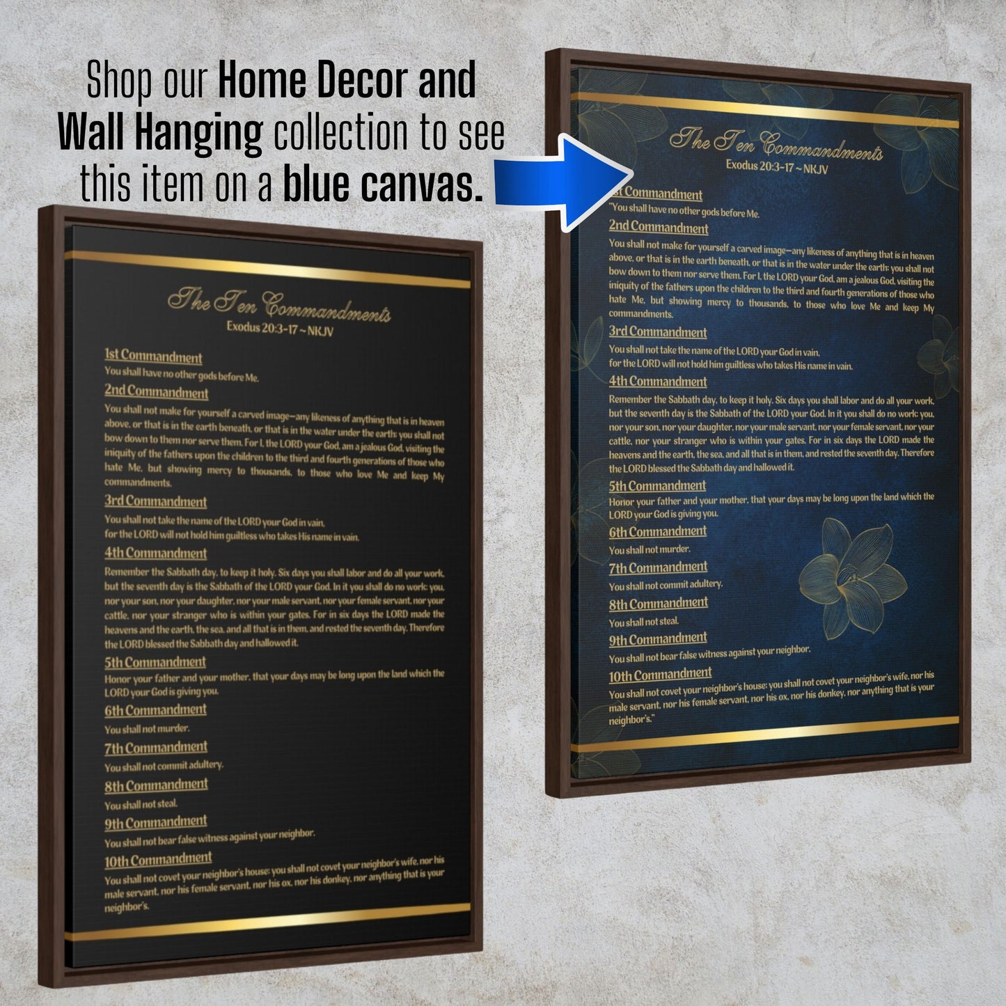 Ten Commandments Framed Canvas Wall Art- Black