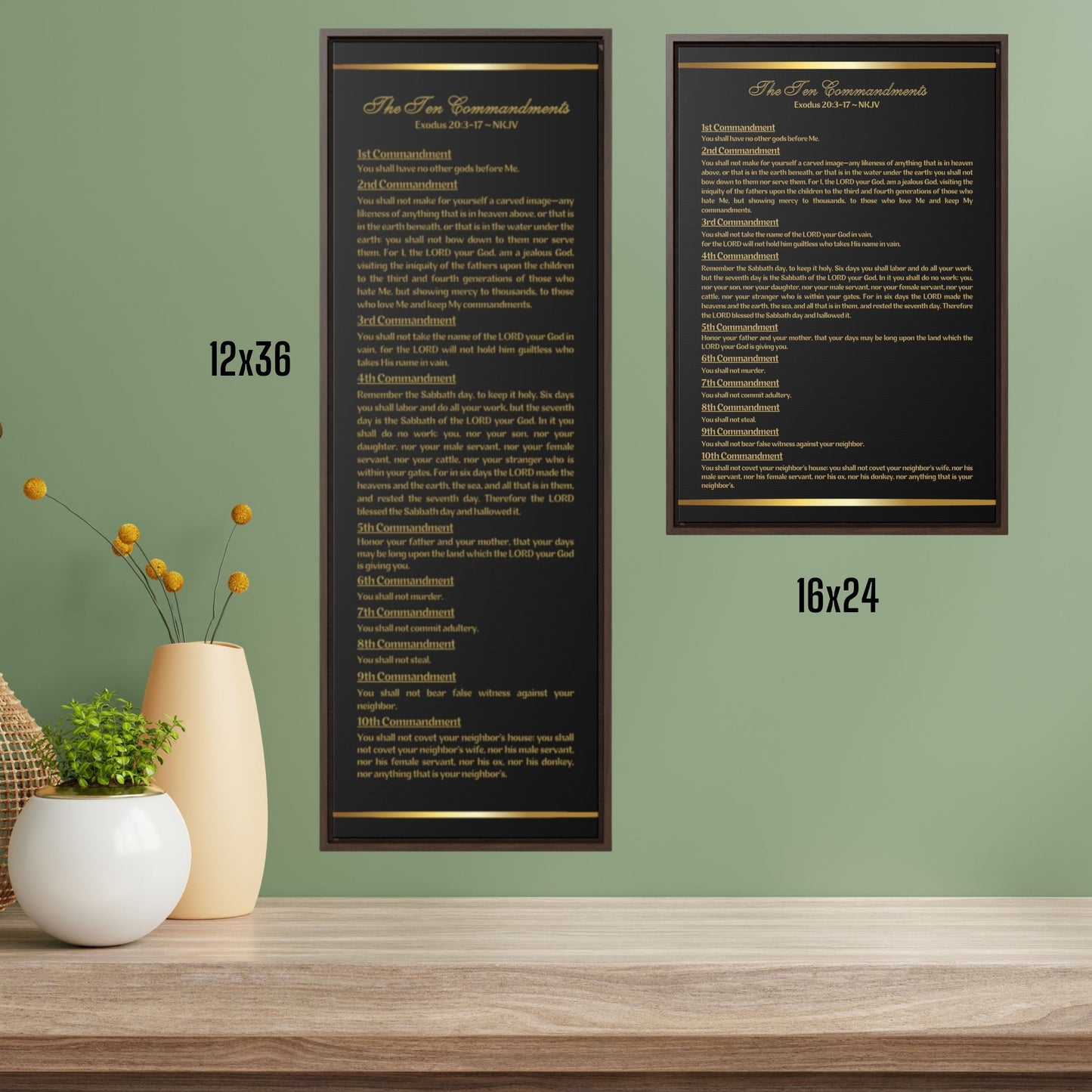 Ten Commandments Framed Canvas Wall Art- Black