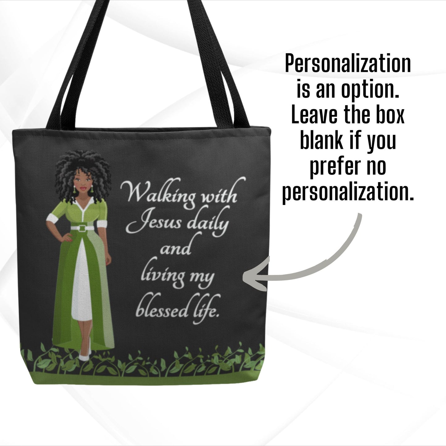 Personalized African American Woman Tote Bag Walking With Jesus