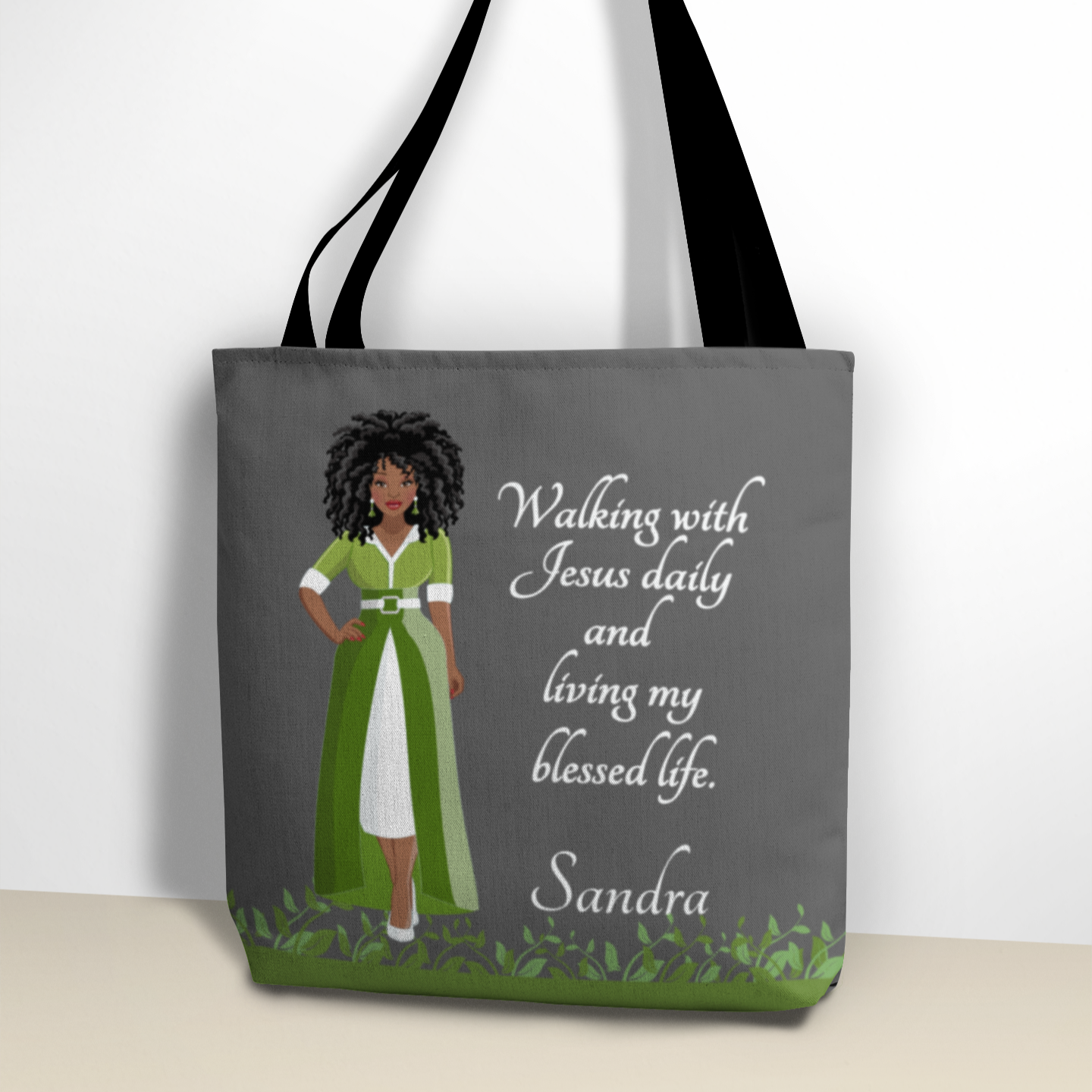 Personalized African American Women's Bible Study Gray Tote Bag