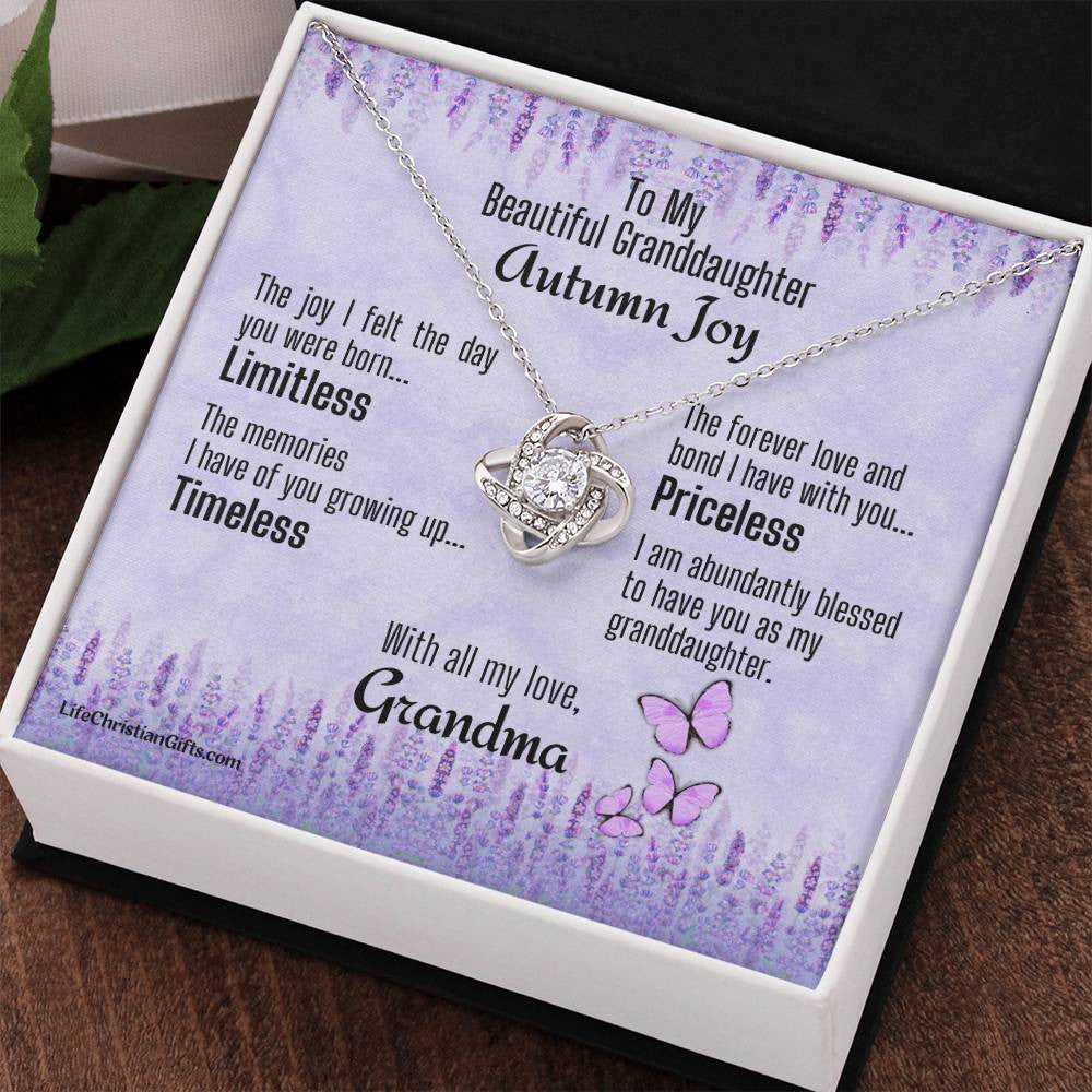 Personalized Card To Granddaughter With Love Knot Necklace - Priceless
