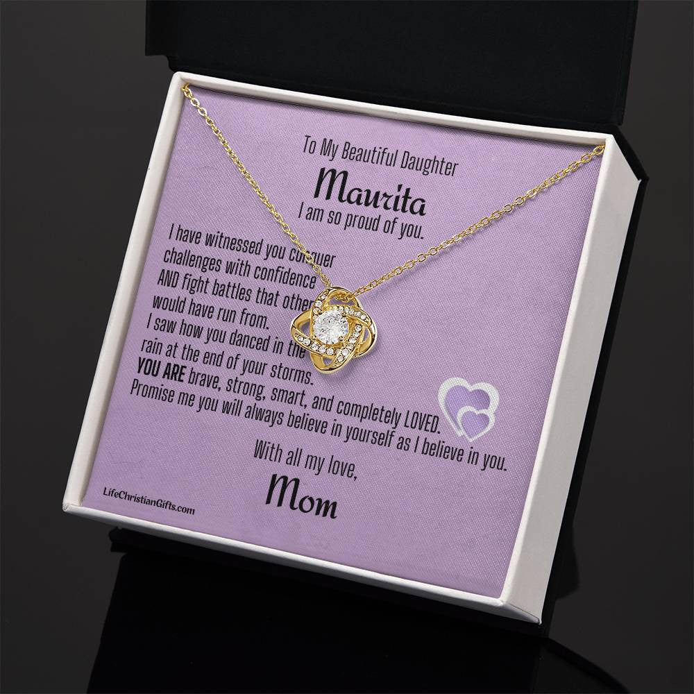 Personalized Daughter Message Card and Love Knot Necklace - Proud Of You