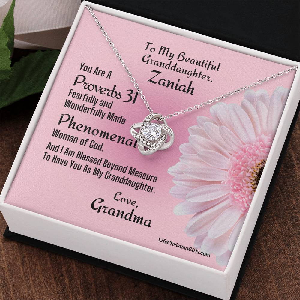 Personalized Granddaughter Card With Love Knot Necklace - Proverbs 31
