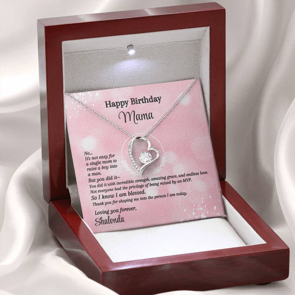 Happy Birthday Single Mom Message Card - Forever Love Necklace - MVP Pink
