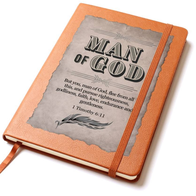 Man of God Leather Journal - Bible Verse 1 Timothy 6:11