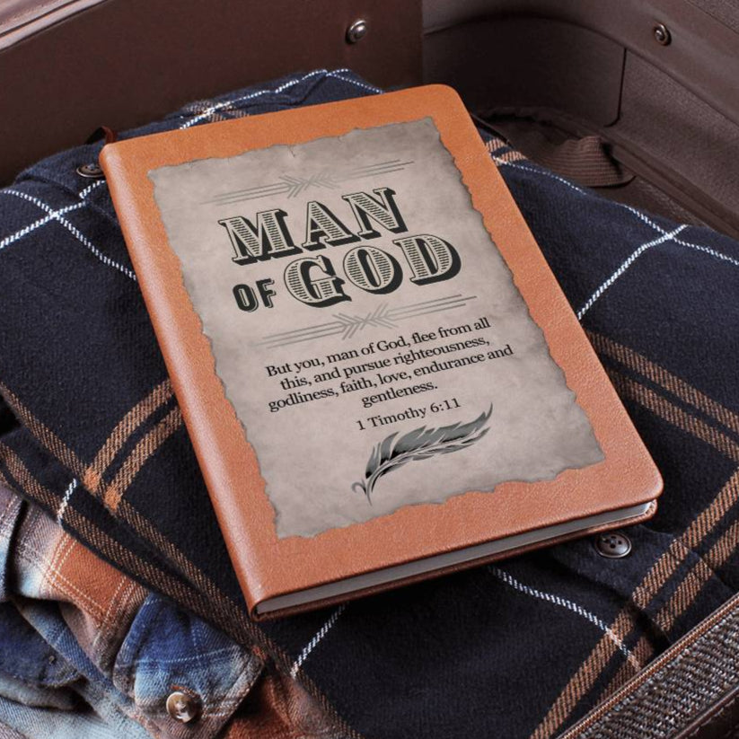 Man of God Leather Journal - Bible Verse 1 Timothy 6:11