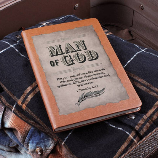 Man of God Leather Journal - Bible Verse 1 Timothy 6:11