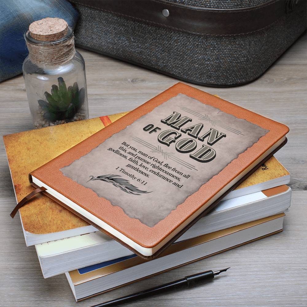 Man of God Leather Journal - Bible Verse 1 Timothy 6:11