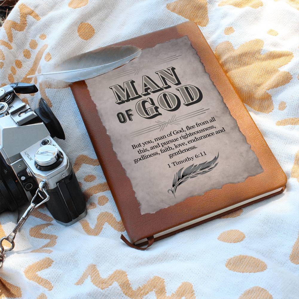 Man of God Leather Journal - Bible Verse 1 Timothy 6:11