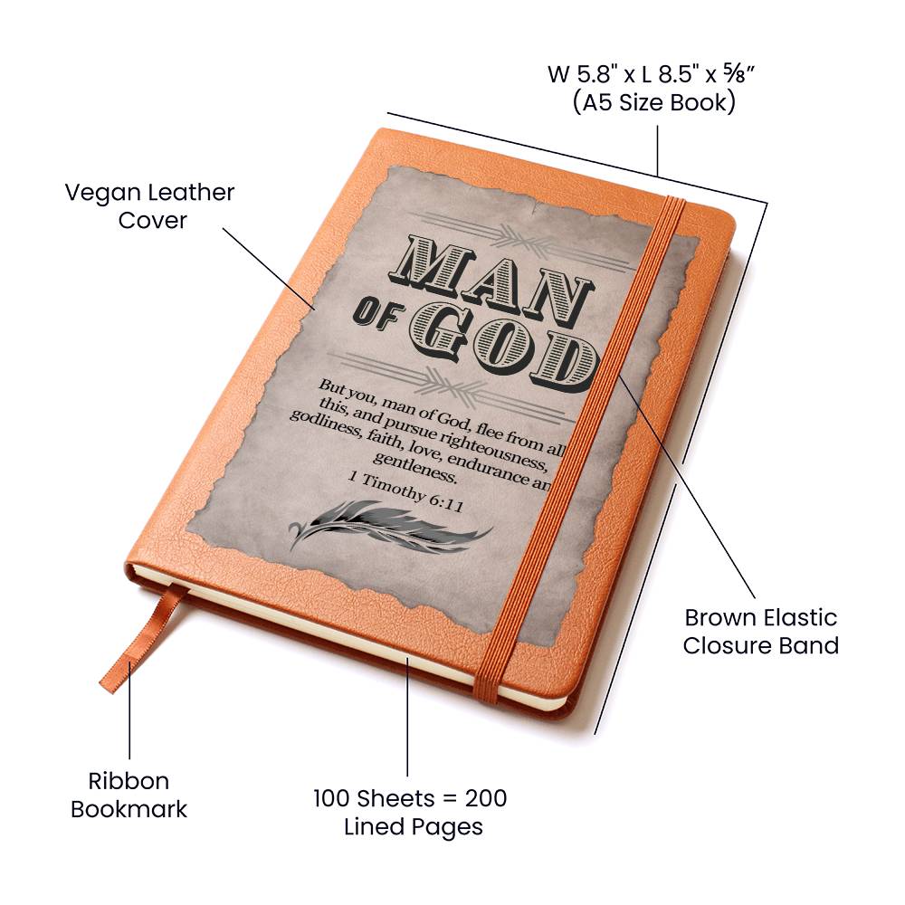Man of God Leather Journal - Bible Verse 1 Timothy 6:11