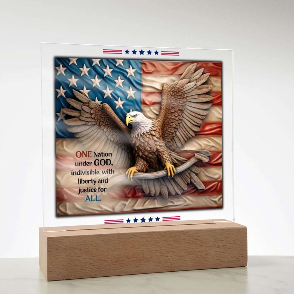 One Nation Under God Decorative LED Acrylic Plaque - Eagle and Flag