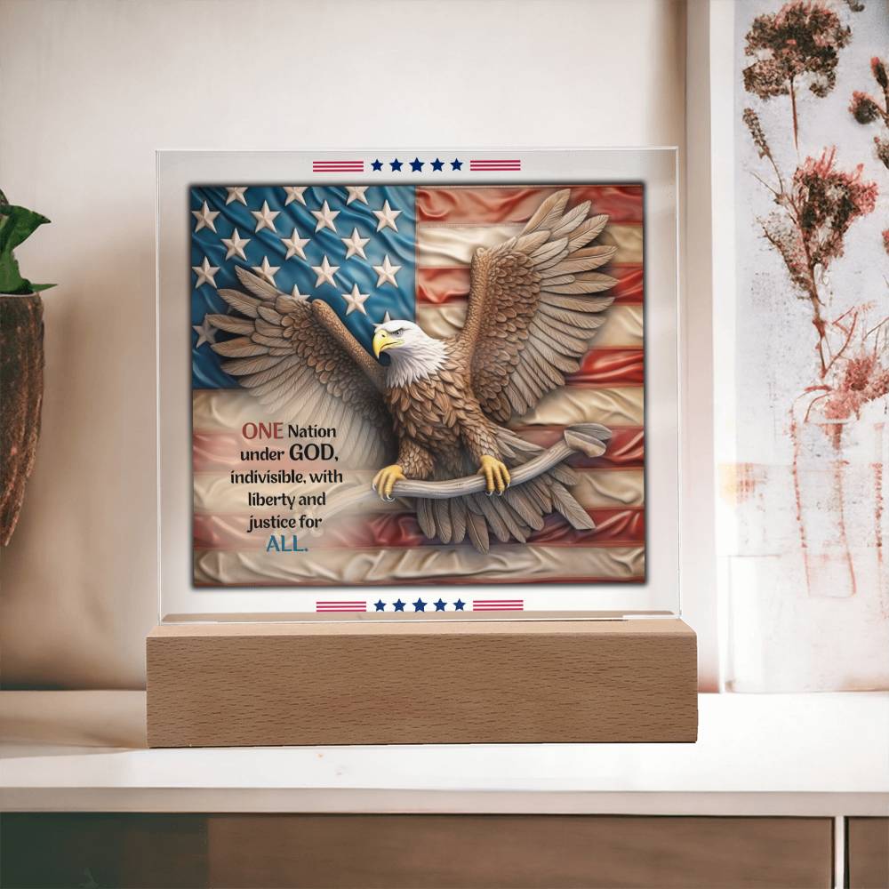 One Nation Under God Decorative LED Acrylic Plaque - Eagle and Flag