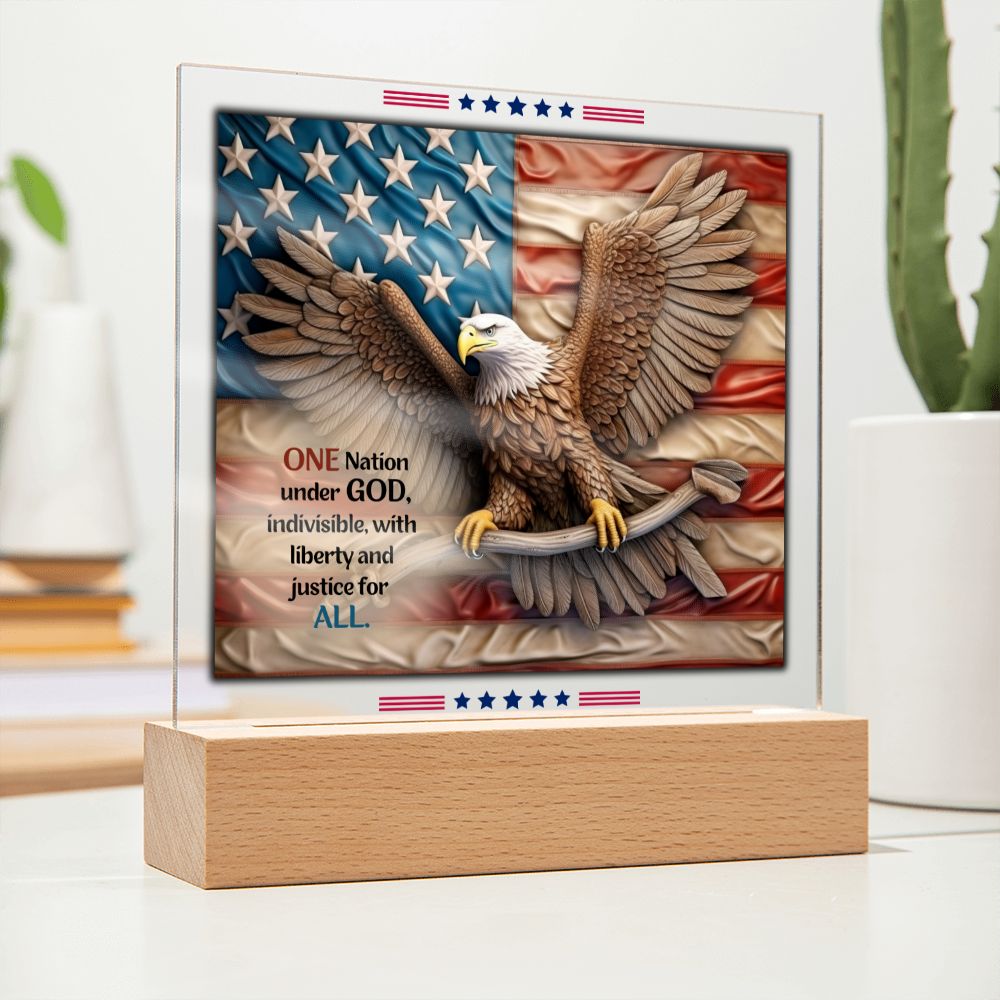 One Nation Under God Decorative LED Acrylic Plaque - Eagle and Flag