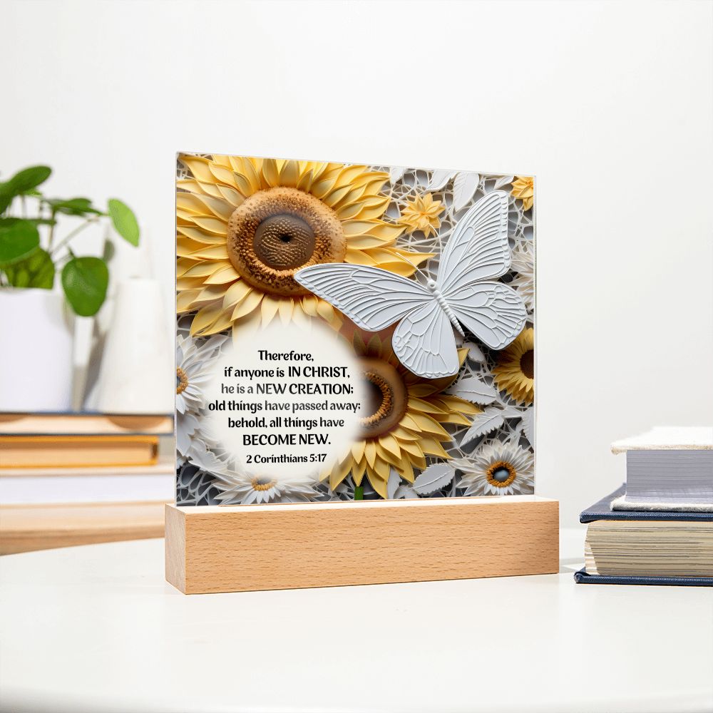 Bible Verse Acrylic Plaque - New Creation - Butterfly
