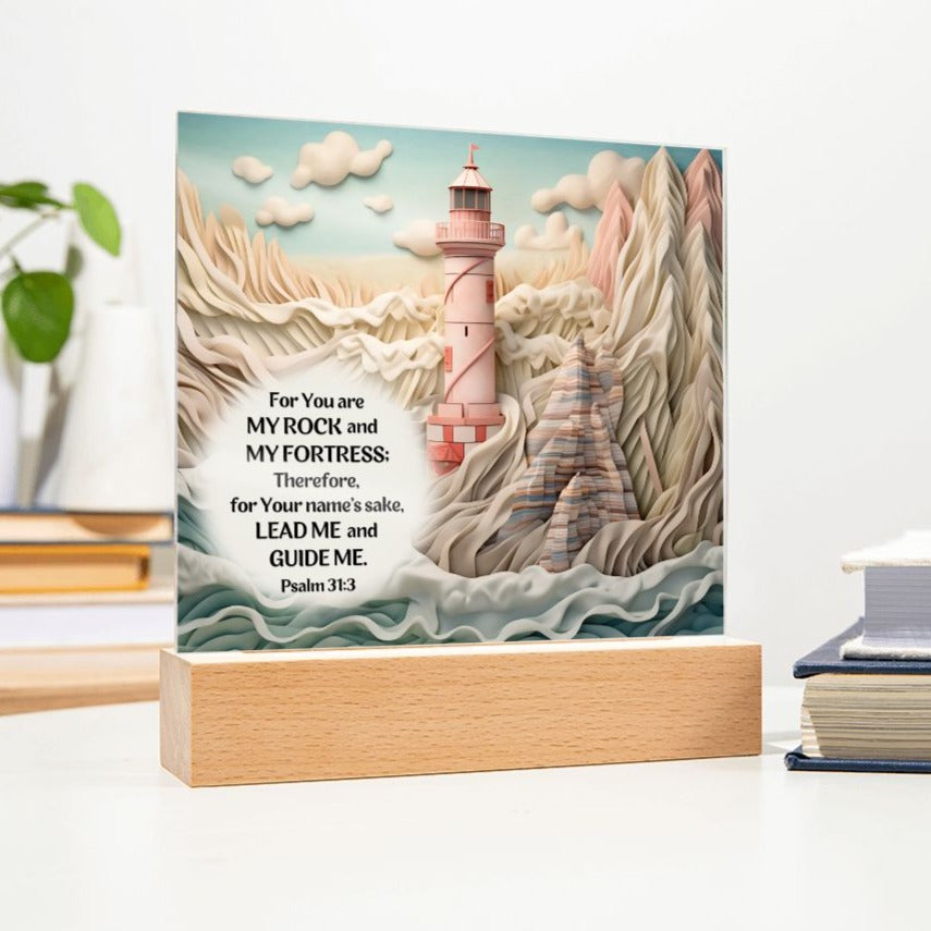 Bible Verse Acrylic Plaque - Lead Me and Guide Me - Lighthouse