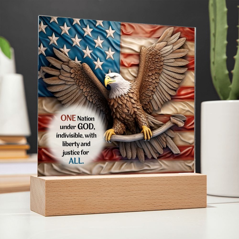 One Nation Under God Decorative Acrylic Plaque - 3D Eagle and Flag