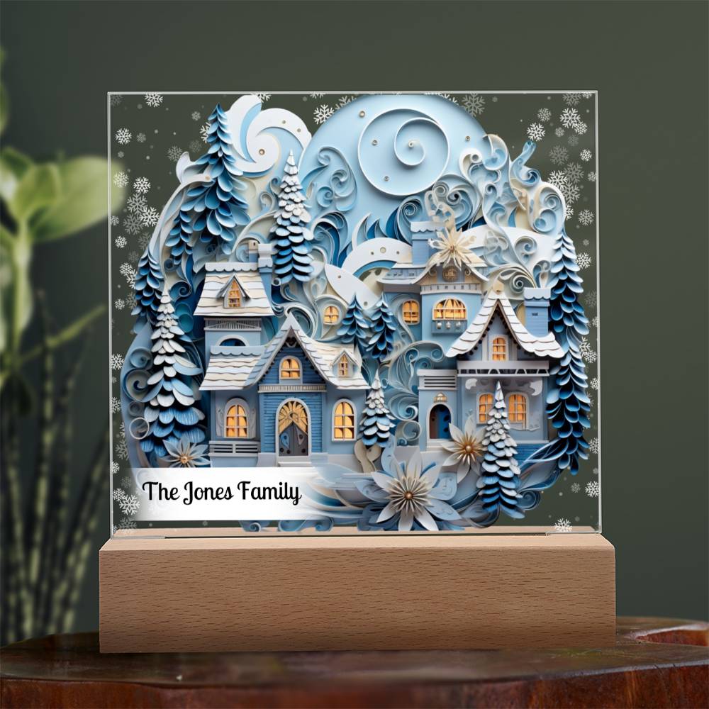 Personalized Winter Village With Snow LED Plaque