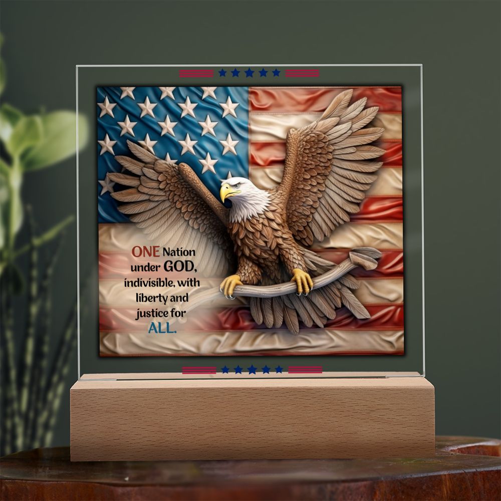 One Nation Under God Decorative LED Acrylic Plaque - Eagle and Flag