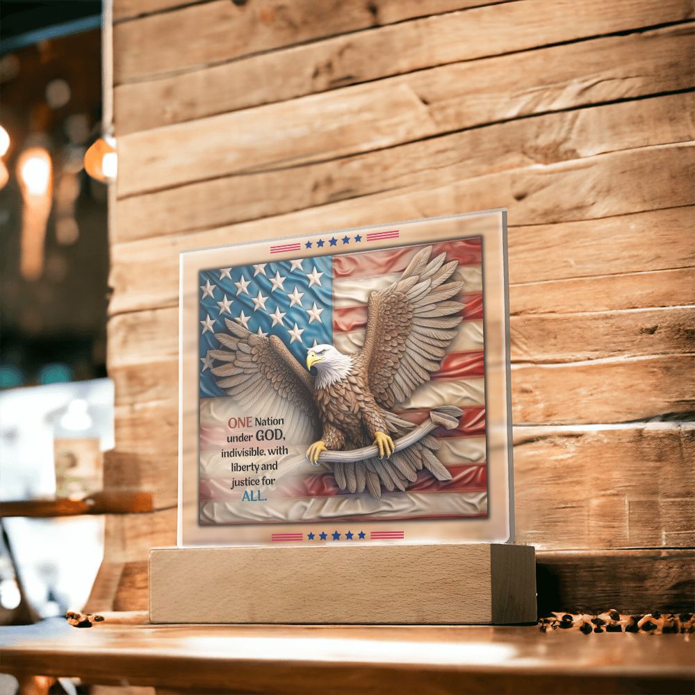 One Nation Under God Decorative LED Acrylic Plaque - Eagle and Flag