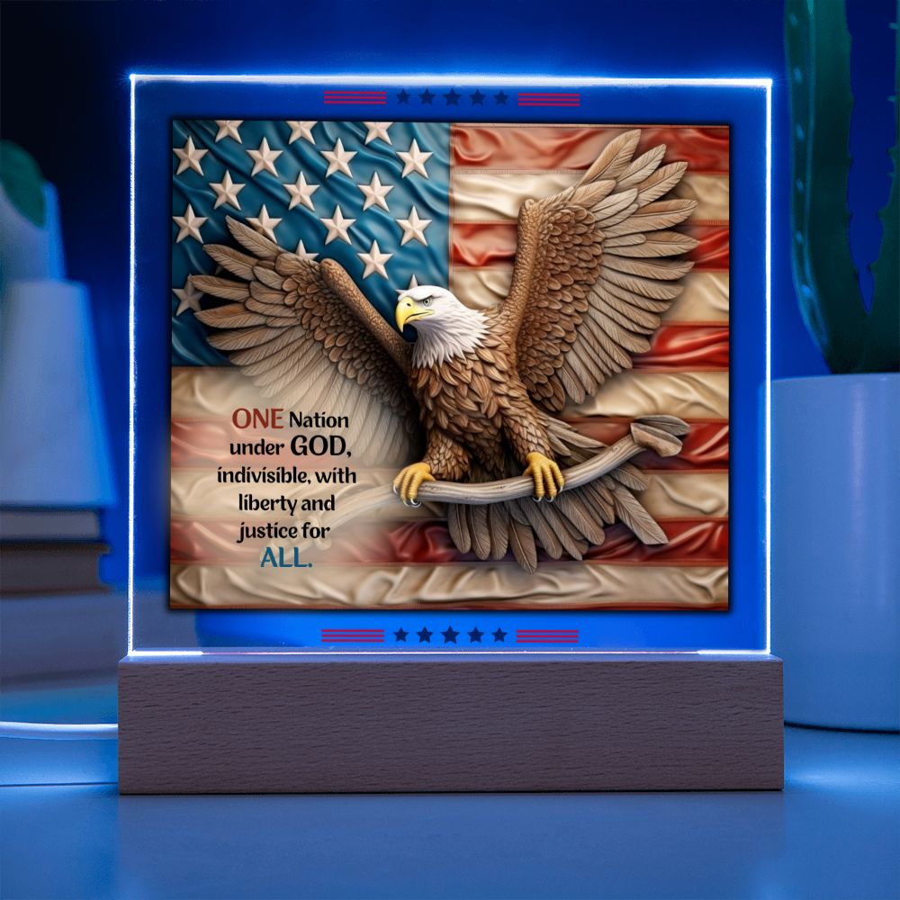 One Nation Under God Decorative LED Acrylic Plaque - Eagle and Flag