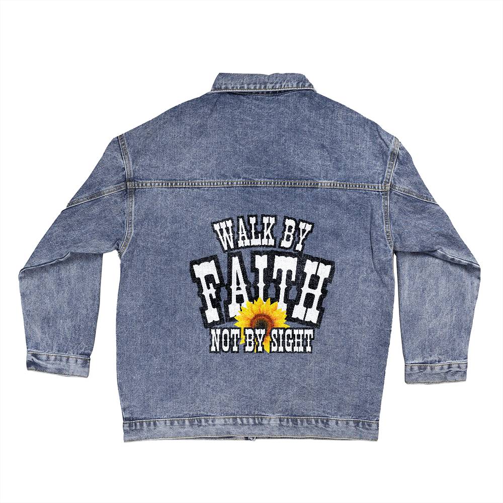 Walk By Faith Women's Denim Jacket - Sunflower