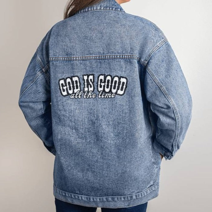 God Is Good All The Time Women's Oversized Denim Jacket