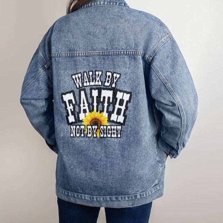 Walk By Faith Women's Denim Jacket - Sunflower