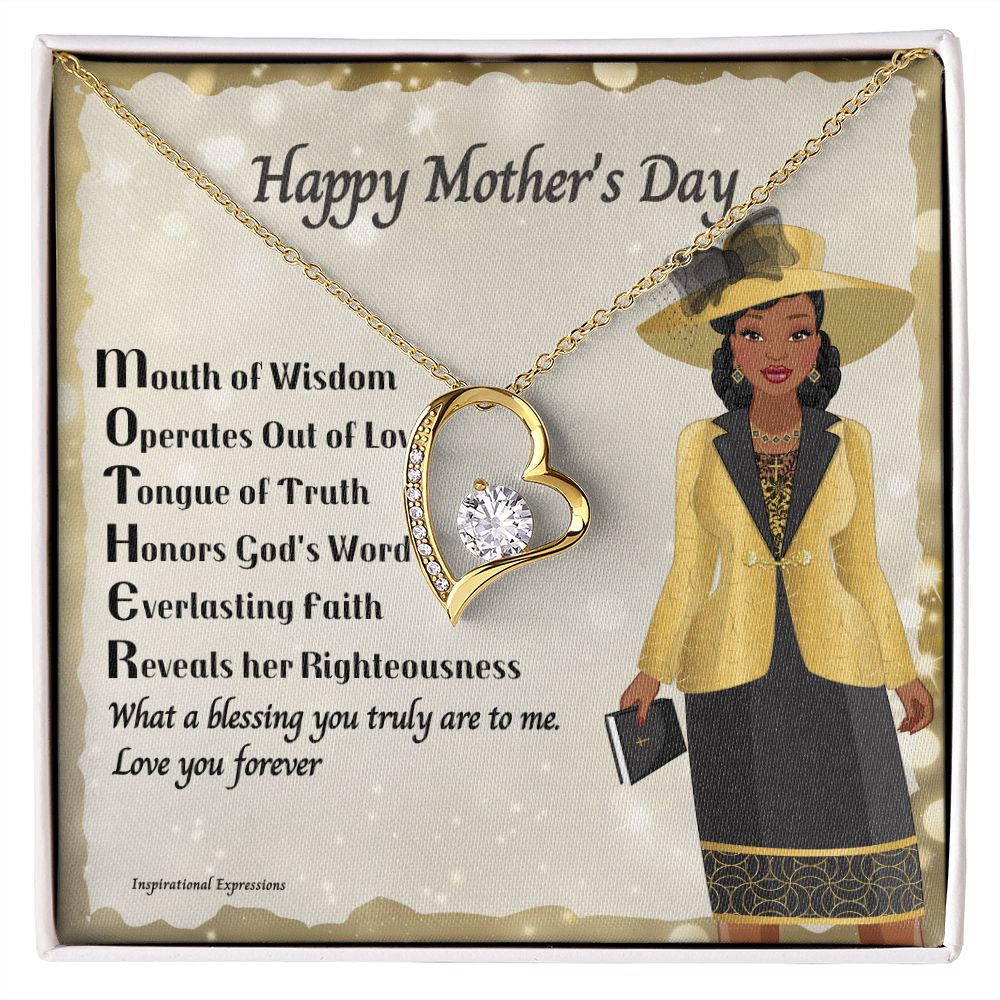 African American Mother Acronym Message Card Mother's Day Forever Love Heart Necklace