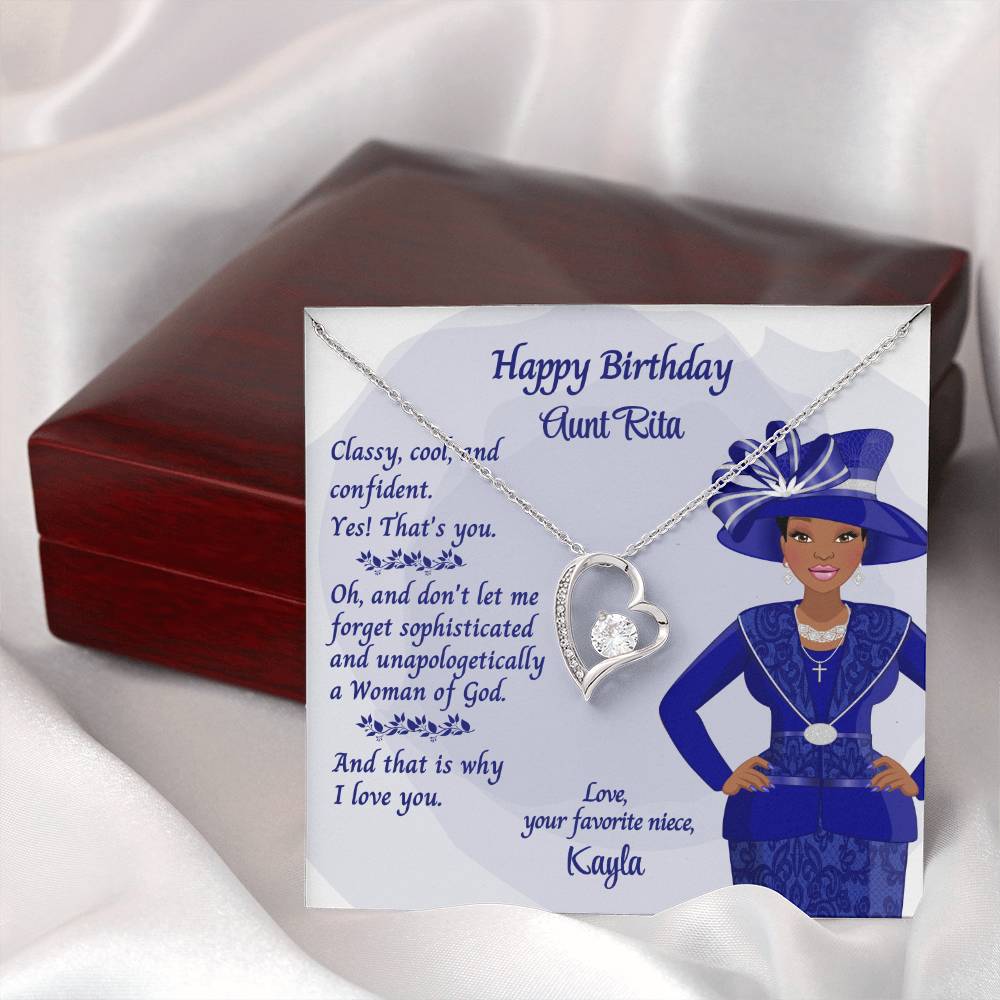 Personalized African American Auntie Forever Love Necklace Message Card - Classy & Cool